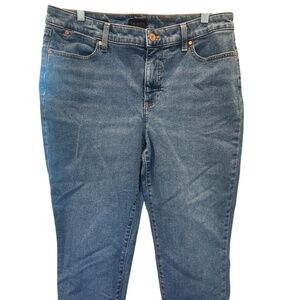 Talbots Slim Ankle Jean Size‎ 12 Frayed Hem Mid-Rise Denim Medium Wash EUC